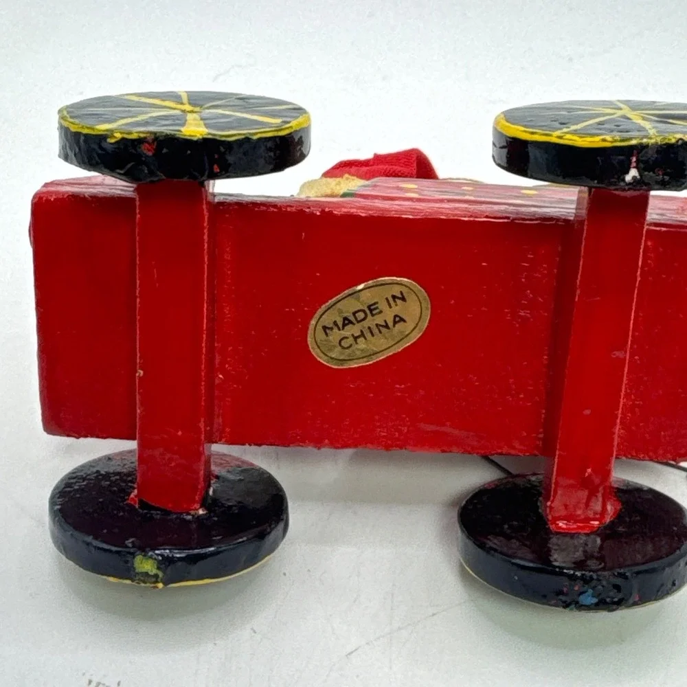 Vintage Wooden Christmas Ornaments Santa in Red‎ Car and Goose with Plaid Scarf